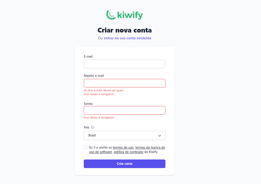 2. Criando uma Conta na Kiwify